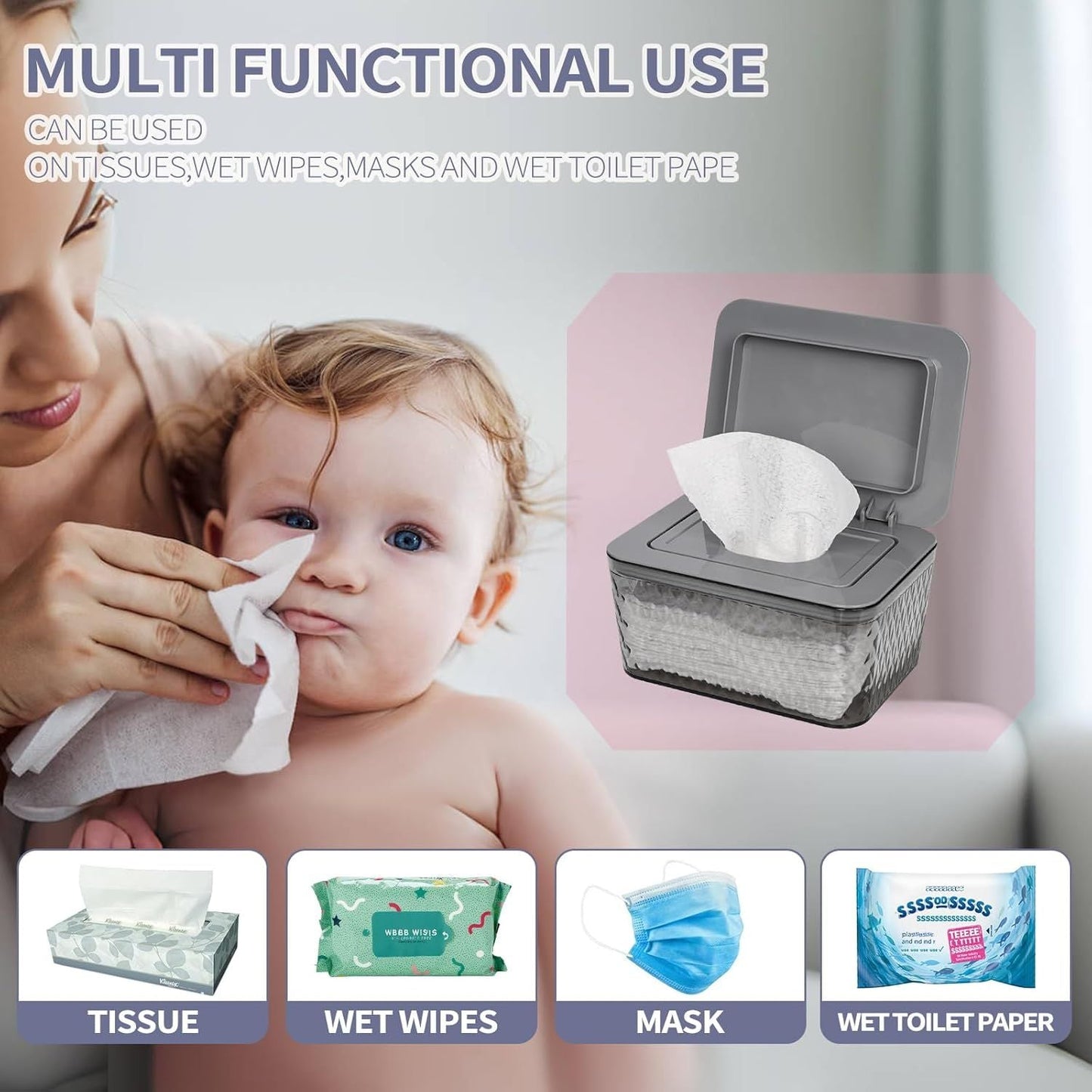 Wipes Dispenser, One-Handed Operation Wipe Holder for Baby & Adult, Seal-Designed Wipes Container for Bathroom Keep Diaper Wipes Fresh