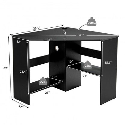 Corner Computer Desk Triangle Writing Workstation with Storage Shelf