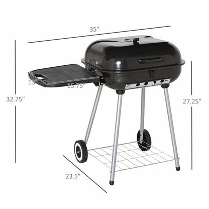 Charcoal barbecue grill, backyard picnic cookware, black