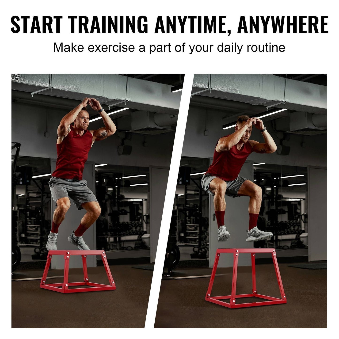 Plyometric Jump Box, 12 Inch Plyo Box, Steel Plyometric Platform and Jumping Agility Box, Anti-Slip Fitness Exercise Step Up Box for Home Gym Training, Conditioning Strength Training, Red