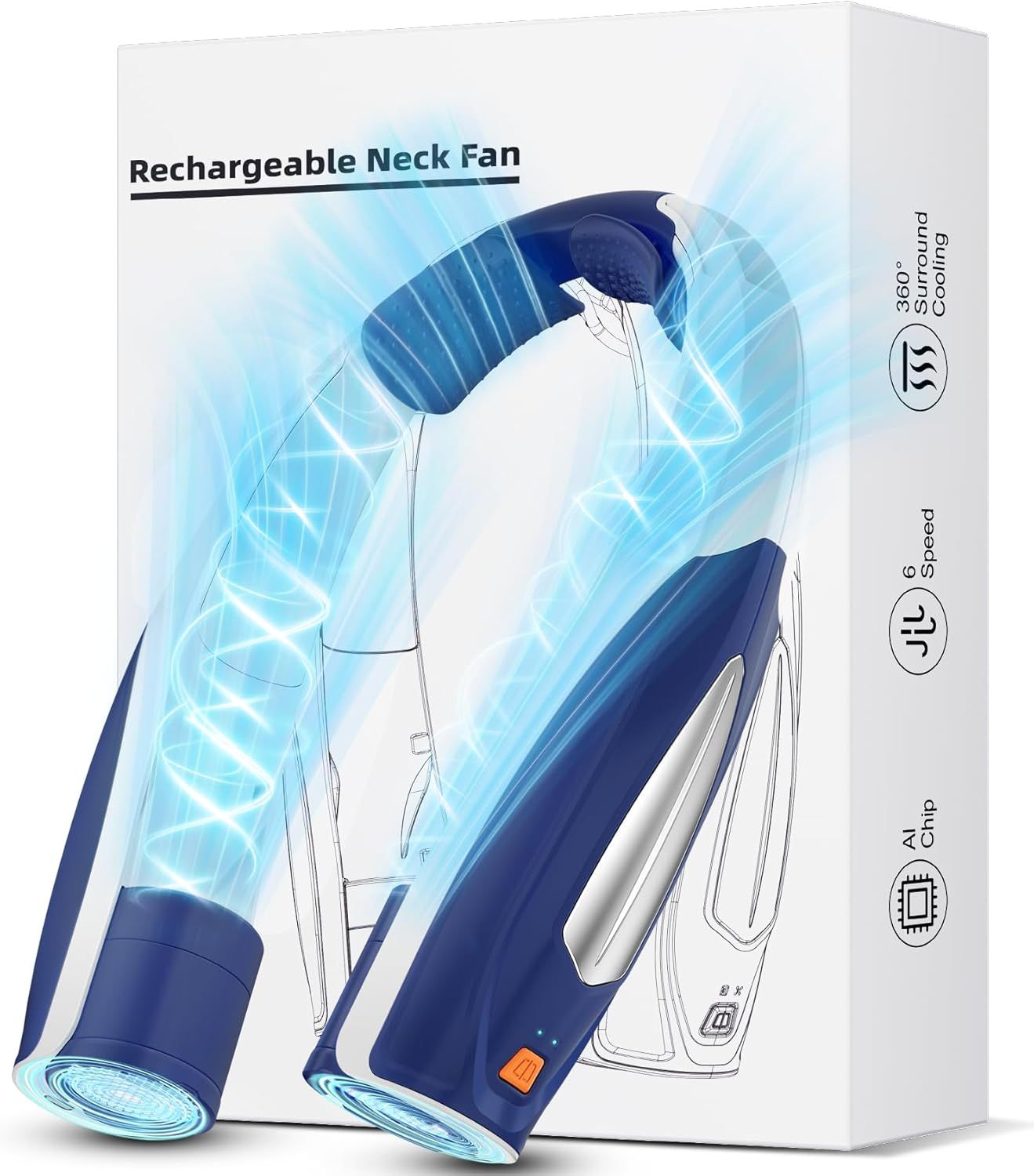 Neck Fan, 6 Speeds Adjustable Portable Personal Fan Rechargeable, Faster Cooling Wearable Fan, Ultra Quiet for Home, Office, Travel, Outdoor
