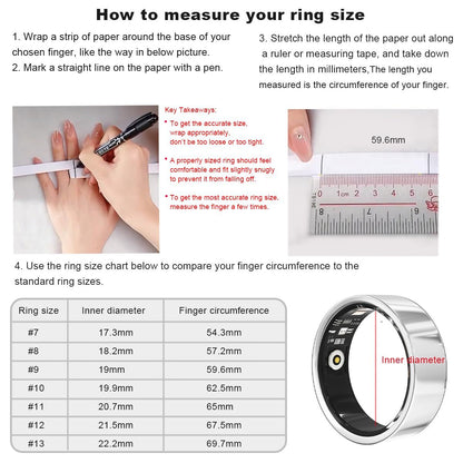 Smart Ring Health Tracker - Fitness Sleep Heart Rate Blood Oxygen Tracker Smart Ring For Men And Women,IP68 Waterproof Level Bluetooth Fitness Tracker Rings Family Care
