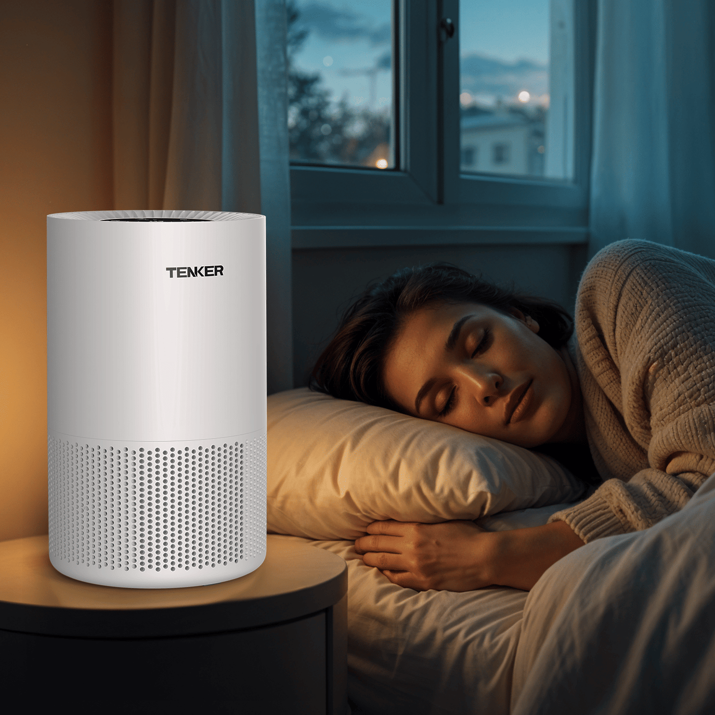 TENKER AP-6980 Air Purifier White US 1300ft² Large Rooms H13 Heap 3-Stage Filtration 3 Speeds 3 Timer w/Light Air Cleaner Machine