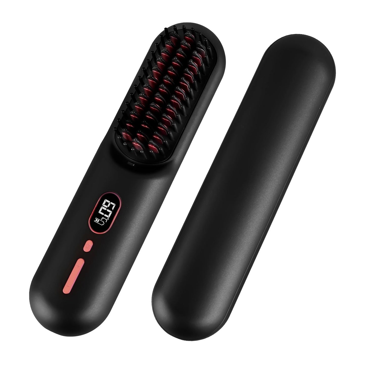 Cordless Negative Ion Hair Straightener Brush Rechargeable Mini Styling Comb with 12 Heating Levels Anti-scald 30S Preheating 30Mins Auto Sleep LCD Display