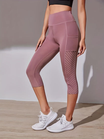High Waist Yoga Capri Pants, Tummy Control Sports Legging Capri For Women With Out Pockets And Mesh Design