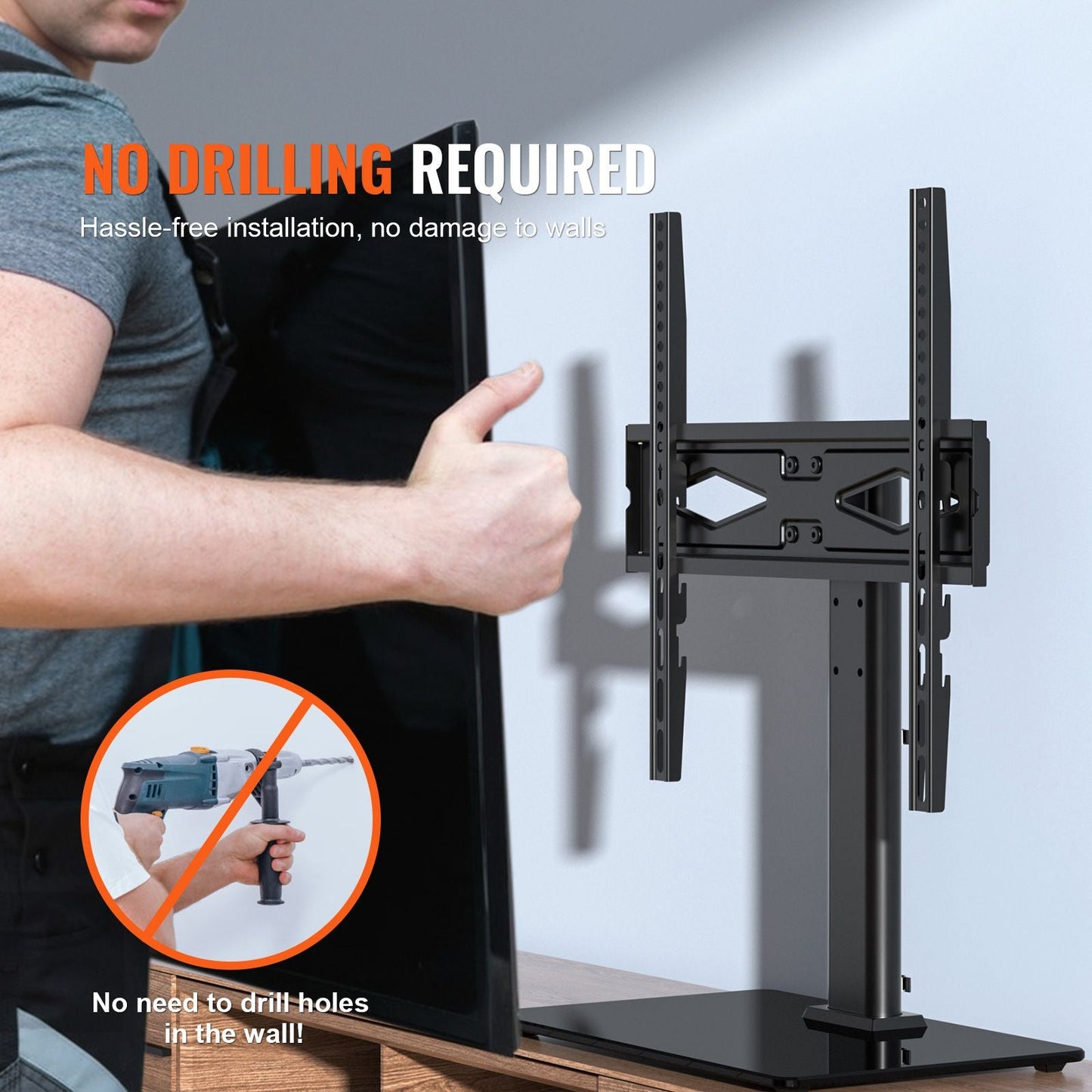 TV Stand Mount, Swivel Universal TV Stand for 32 to 55 inch TVs, Height Adjustable Portable Floor TV Stand with Tempered Glass Base for Bedroom, Living Room