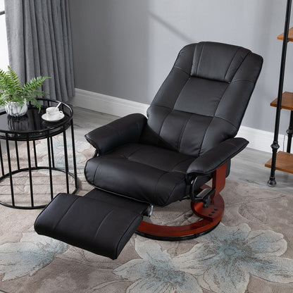 Living Room Relaxation: Black Faux Leather Swivel Recliner with Adjustable Footrest