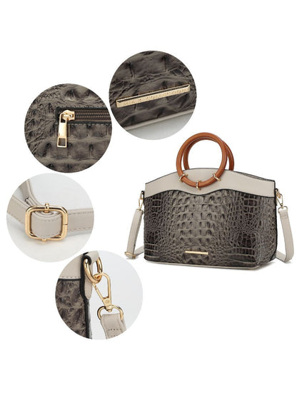 MKF Collection Phoebe Faux Crocodile Embossed Vegan Leather Women Tote with Wristlet Wallet Bag by Mia k
