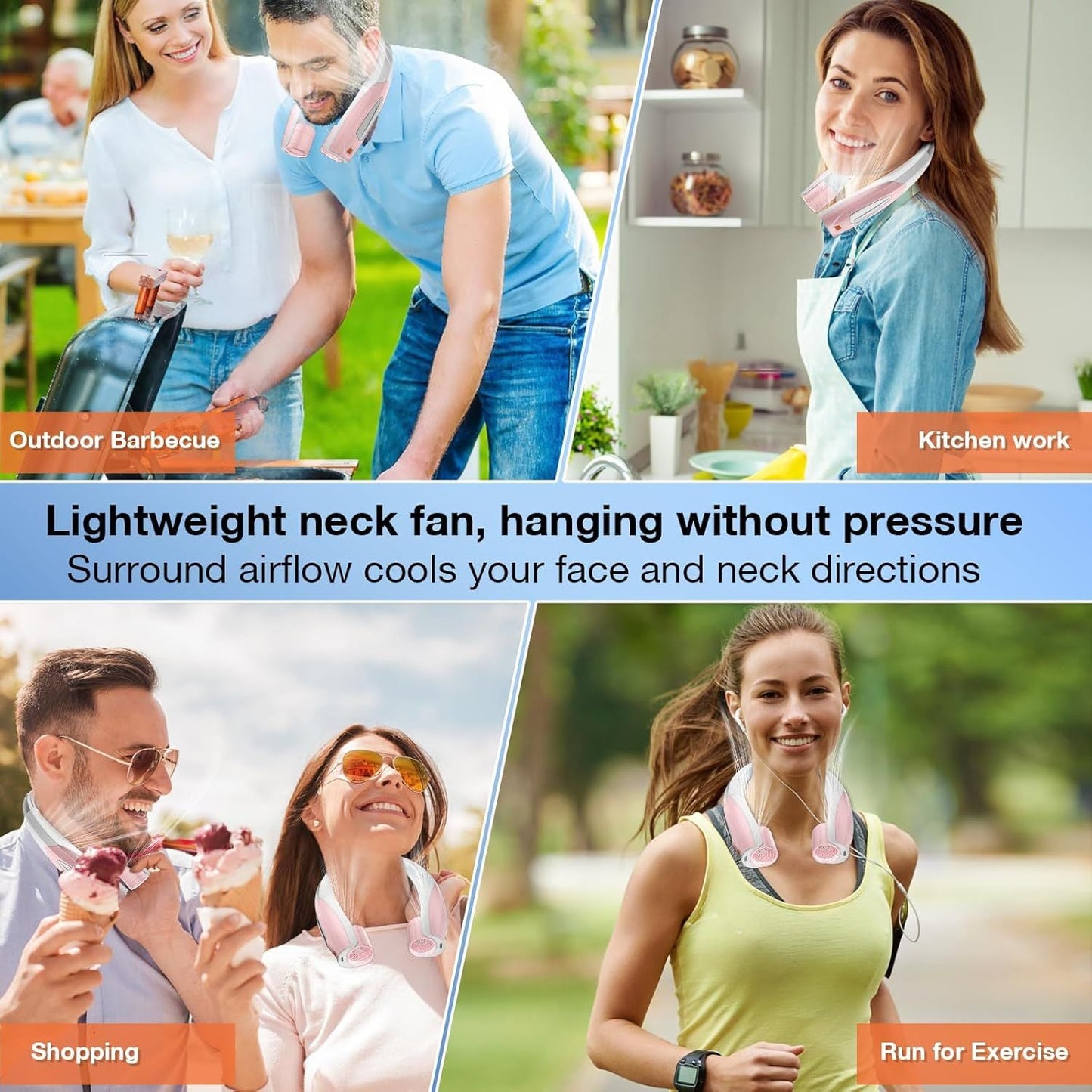 Neck Fan, 6 Speeds Adjustable Portable Personal Fan Rechargeable, Faster Cooling Wearable Fan, Ultra Quiet for Home, Office, Travel, Outdoor