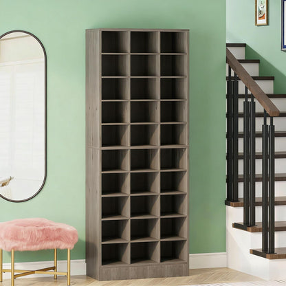 Freestanding Shoe Cabinet, Wooden Shoe Storage Rack with 30 Cubbies