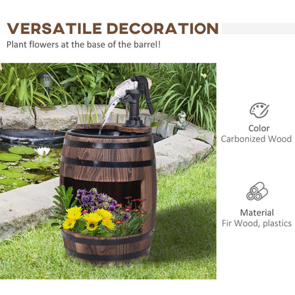 2-Tier Wooden Water Pump Fountain with Flower Box Base Durable Design for Garden Decor