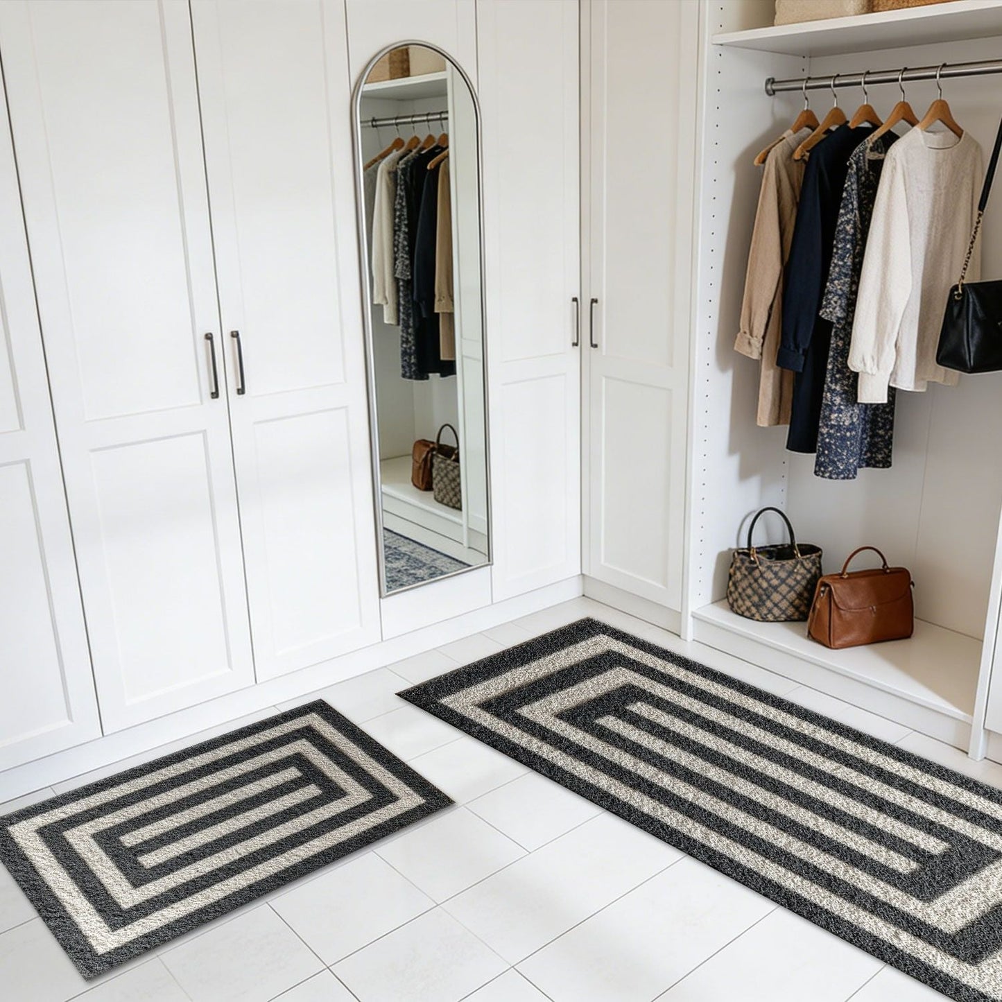 Three-piece kitchen rug set, non-slip and washable, abstract pattern kitchen hallway rug, soft and comfortable, suitable for sinks, floors, entrances, hallways and bathrooms.