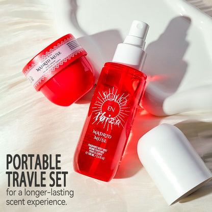 2-Piece Set, SOLO EN IBIZA Body & Hair Fragrance Mist And Body Cream Gift Box For Men And Women, Long Lasting Fragrance, 4 Different Scent, Perfect For Holiday Gifts, Dating, Daily Life, Parties