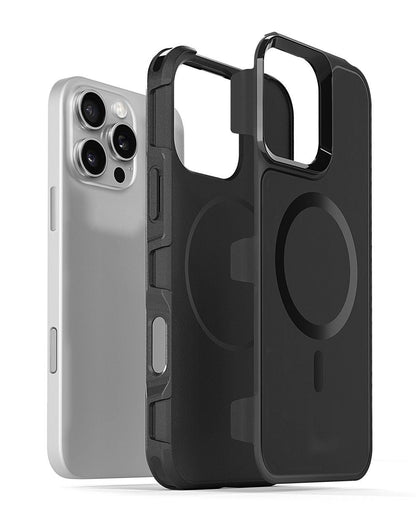 Dual Layer MagSafe Compatible Rugged Armor Protective Black Case made for iPhone 16 Pro