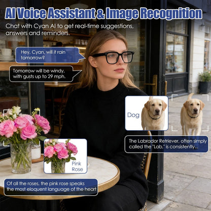AI Smart Glasses with Camera and Audio 8MP HD1080P Real Time Translation 139 Languages Voice Assistant AI Photo Recognition Music Playback & Hands-Free Calling for Travel Meeting Vlog