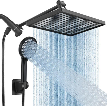 11.8 Inch Rain Shower Head with 6 Modes Handheld Water Spray High Pressure Showerhead Combo with 11 Inch Adjustable Extension Arm