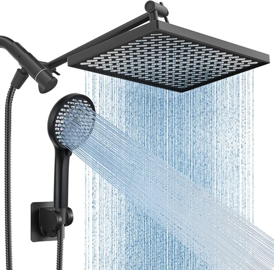 11.8 Inch Rain Shower Head with 6 Modes Handheld Water Spray High Pressure Showerhead Combo with 11 Inch Adjustable Extension Arm