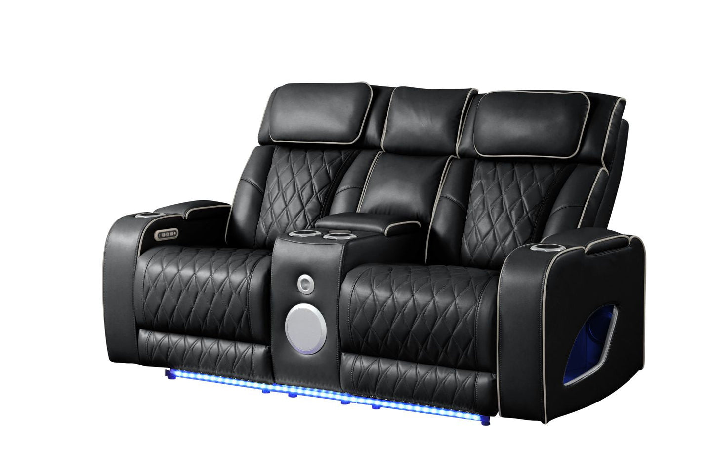 Fortuner Modern Style Upholstery Recliner Loveseat Made with Wood & Massage Function Included-Black