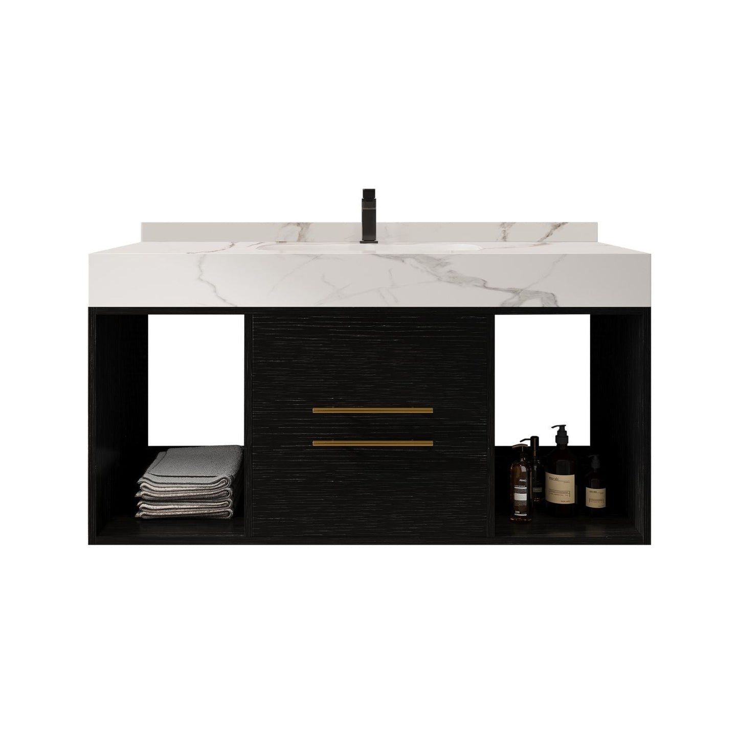 39.4" Bathroom Vanities with Ceramic Sink,Floating Bathroom Vanity,Wall Mounted Storage Cabinet with 2 Drawers and 2 Storage Spaces,Modern Bathroom Sink Cabinet with Metal Handles
