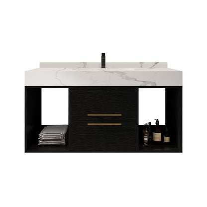 39.4" Bathroom Vanities with Ceramic Sink,Floating Bathroom Vanity,Wall Mounted Storage Cabinet with 2 Drawers and 2 Storage Spaces,Modern Bathroom Sink Cabinet with Metal Handles