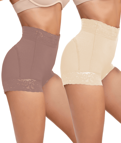 2 Pack Tummy Control Underwear for Women High Waisted Butt Lifting Panties Lace Breathable Comfortable Briefs