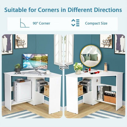 Corner Computer Desk Triangle Writing Workstation with Storage Shelf