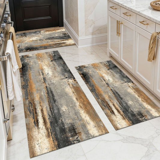 Three-piece kitchen rug set, non-slip and washable, abstract pattern kitchen hallway rug, soft and comfortable, suitable for sinks, floors, entrances, hallways and bathrooms.