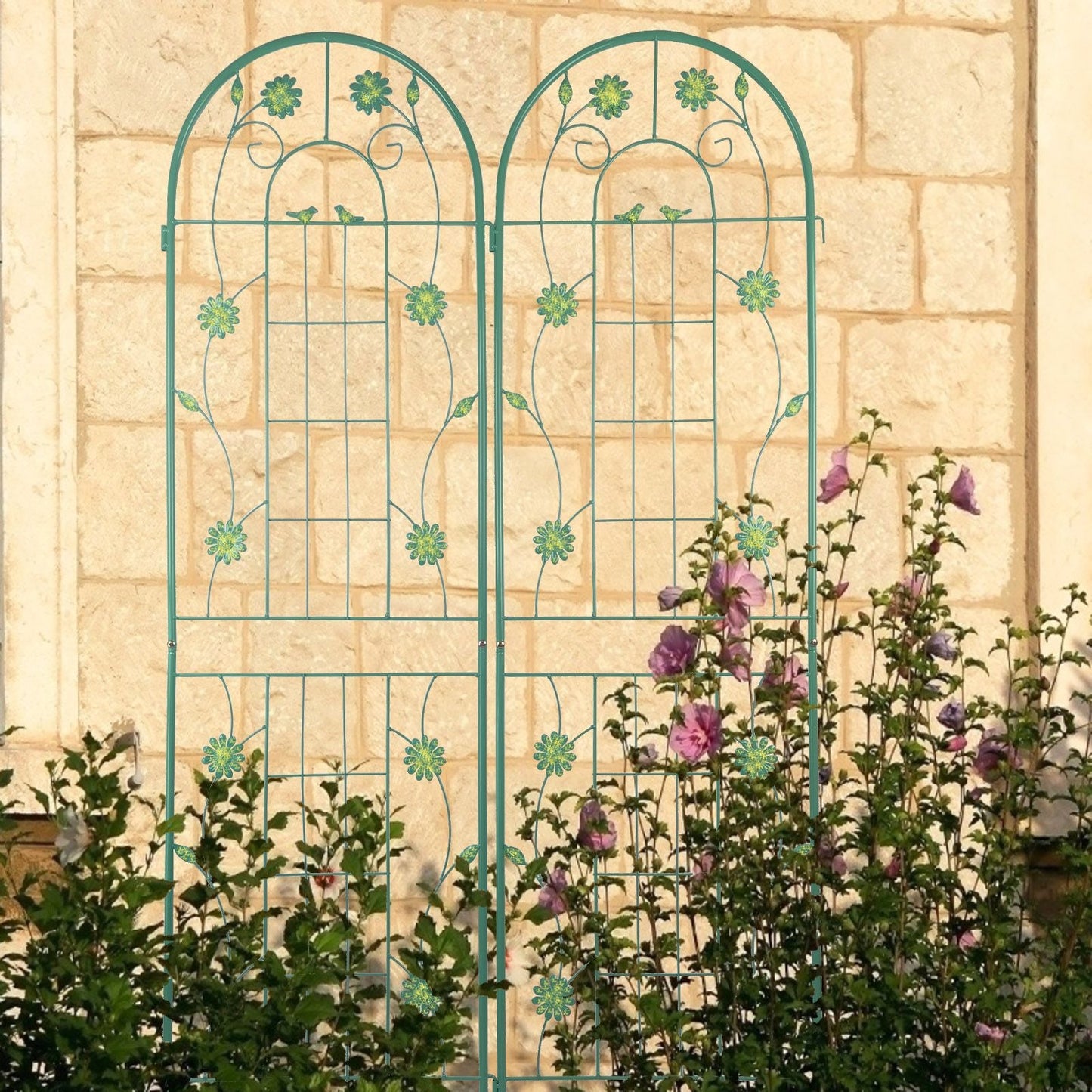 2 Pack 71" x 19.7" Metal Garden Trellis Rustproof Trellis for Climbing Plants Outdoor Flower Support Wrought Iron Ivy Vine Cucumbers Decorative(Green)