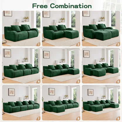Soft Teddy Fabric Boneless Sofa,No Assembly Required Streamlined Design,Anti-Slip Design 32D High Density Sponge Fits Living Rooms Bedrooms,Green