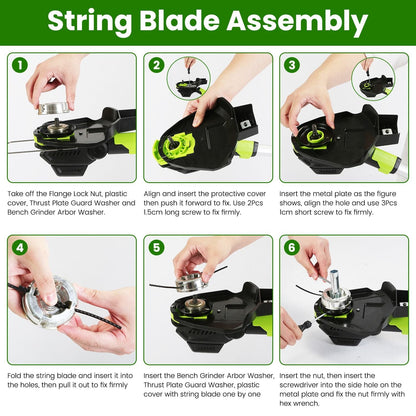 21V Electric Weed Edger Cordless String Trimmer Grass Mower Eater Bush Cutter with 16800RPM 2x 3000mAh Batteries 3.6-4.6FT Length 90° Rotatable Angle Saw Blade Steel Blade String Blade