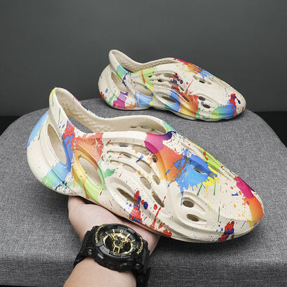Clogs For Men; Men's hole shoes; hollow beach shoes; camouflage sandals; all inclusive personalized men's sandals