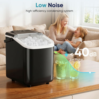 Desktop ice maker, with movable handle, can produce 9 ice balls in 6 to 8 minutes, equipped with a basket and a spoon