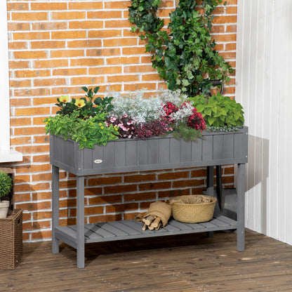 Elevated Planter Box Stand Wooden with 8 Slots and Shelf Dark Grey for Herbs Veggies Flowers