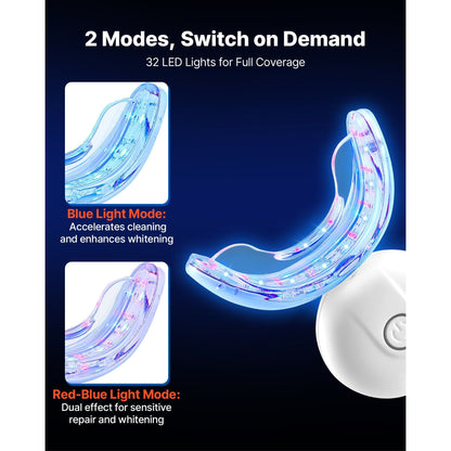 Teeth Whitening Kit with LED Light, 32 LED Accelerator Lights, Whitening Strips, Pens and Gel Syringes, U-Shaped Tray, Wireless Portable Kit Fast and Effectively Removes Stubborn Stains