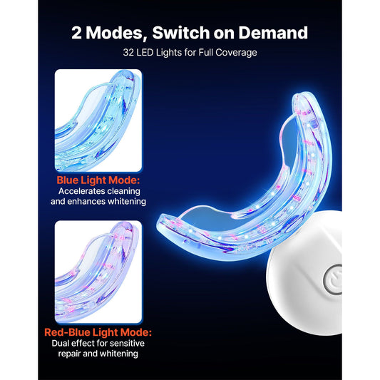 Teeth Whitening Kit with LED Light, 32 LED Accelerator Lights, Whitening Strips, Pens and Gel Syringes, U-Shaped Tray, Wireless Portable Kit Fast and Effectively Removes Stubborn Stains
