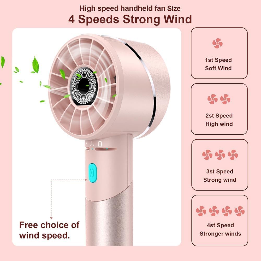 Handheld Fan, Mini Small Portable Turbo Fan, Rechargeable with 4 High Speeds Personal Fans, Max 16H Runtime, For Travel, Office, Outdoor -