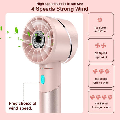 Handheld Fan, Mini Small Portable Turbo Fan, Rechargeable with 4 High Speeds Personal Fans, Max 16H Runtime, For Travel, Office, Outdoor -
