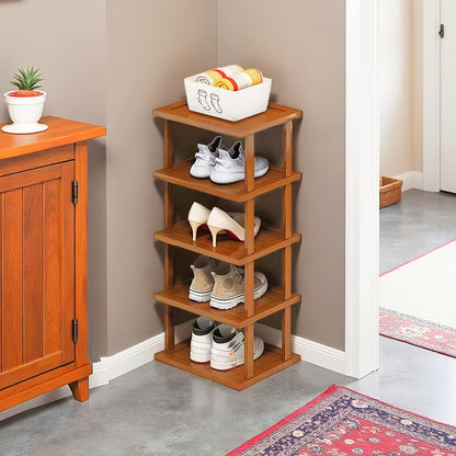 Versatile Bamboo Expandable Folding Storage Rack - 3/6/9 Layer Organizer for Any Room, No Assembly Needed!