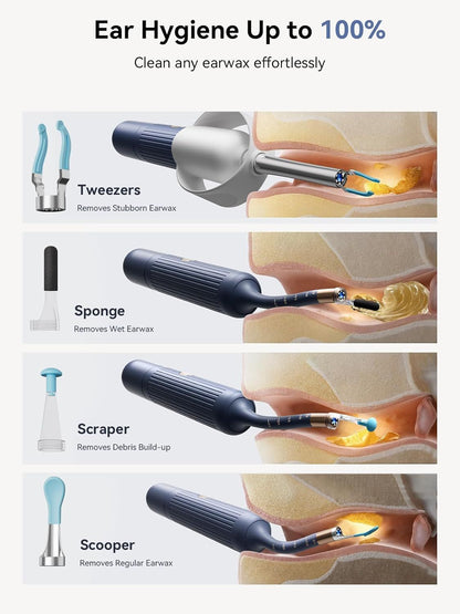 I35R Ear Cleaner with Flexible Ear Camera Otoscope - Visual Ear Pick Tweezers Wax Remover - Ear Cleaning Kit for Family