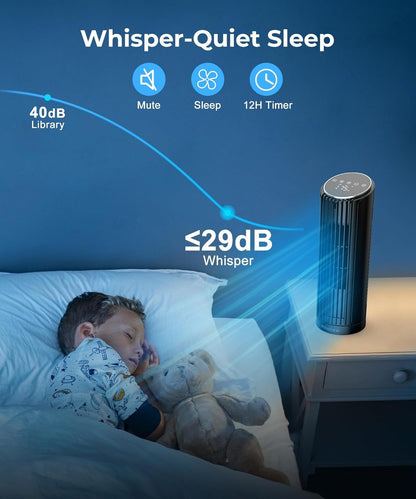 Tower Fan, 23ft/s Desk Fan with Remote, 70° Oscillating, Standing Table Fan with 4 Speeds, 4 Modes, 12Timer, 2026 New 13'' Bladeless Fan for Bedroom Office, Home