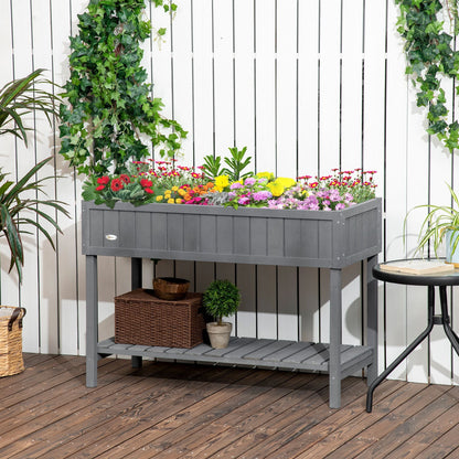 Elevated Planter Box Stand Wooden with 8 Slots and Shelf Dark Grey for Herbs Veggies Flowers