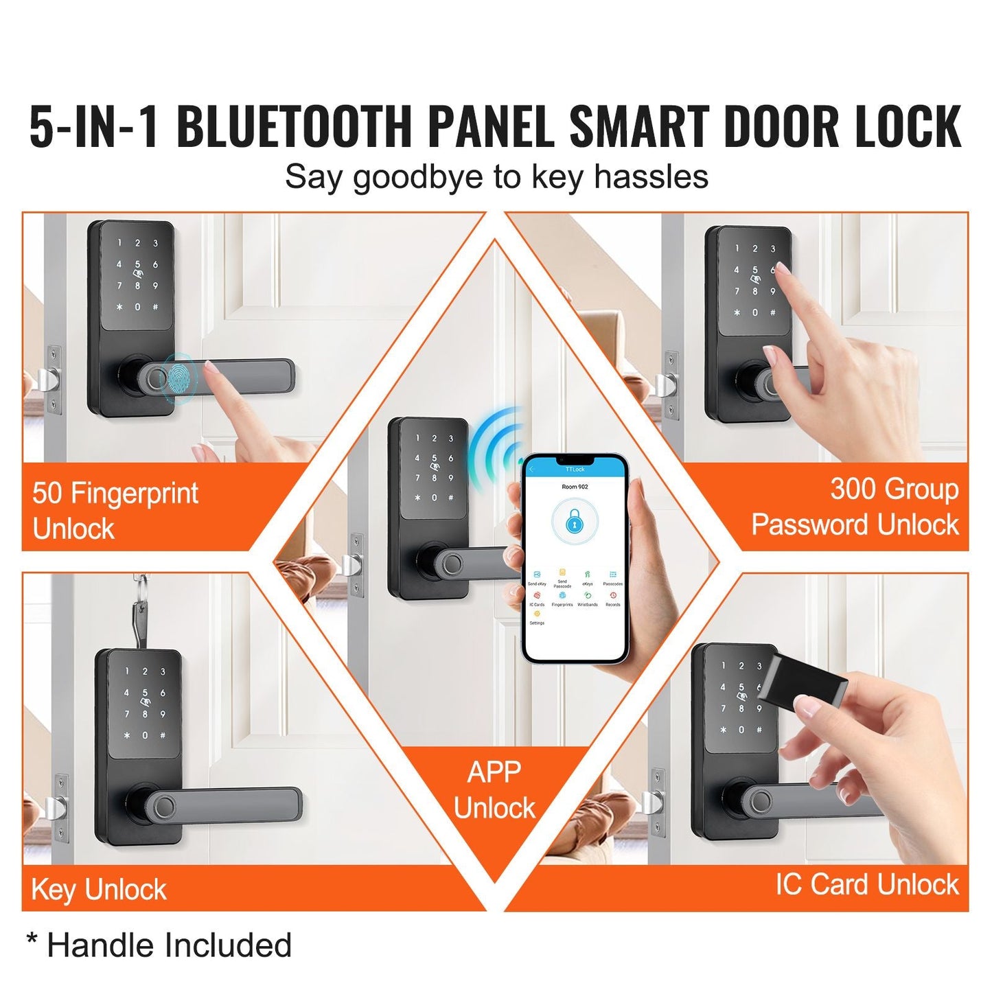 Smart Lock, 5-in-1 Smart Door Knob, Fingerprint Deadbolt with App Control, Bluetooth Smart Lock, Keyless Entry Door Lock with Handle, Biometric Door Lock, Keypad Digital Door Lock for Front Door