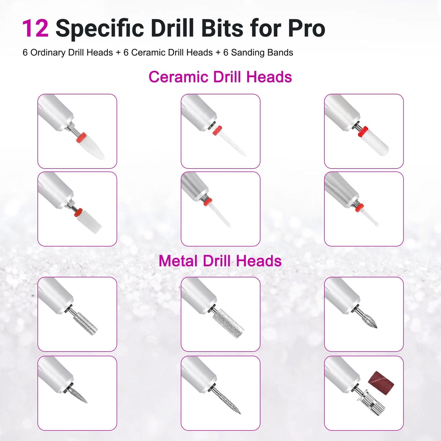 Portable Electric Nail Drill 35000RPM Nails Milling Cutter Wireless Pedicure Grinder Rechargeable Nail Drilling Machine (Silver)