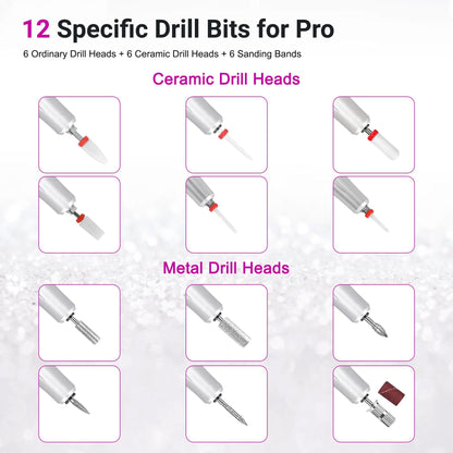 Portable Electric Nail Drill 35000RPM Nails Milling Cutter Wireless Pedicure Grinder Rechargeable Nail Drilling Machine (Silver)