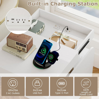 Nightstand with Charging Station Modern Bedside Table for Living Room Bedroom Office