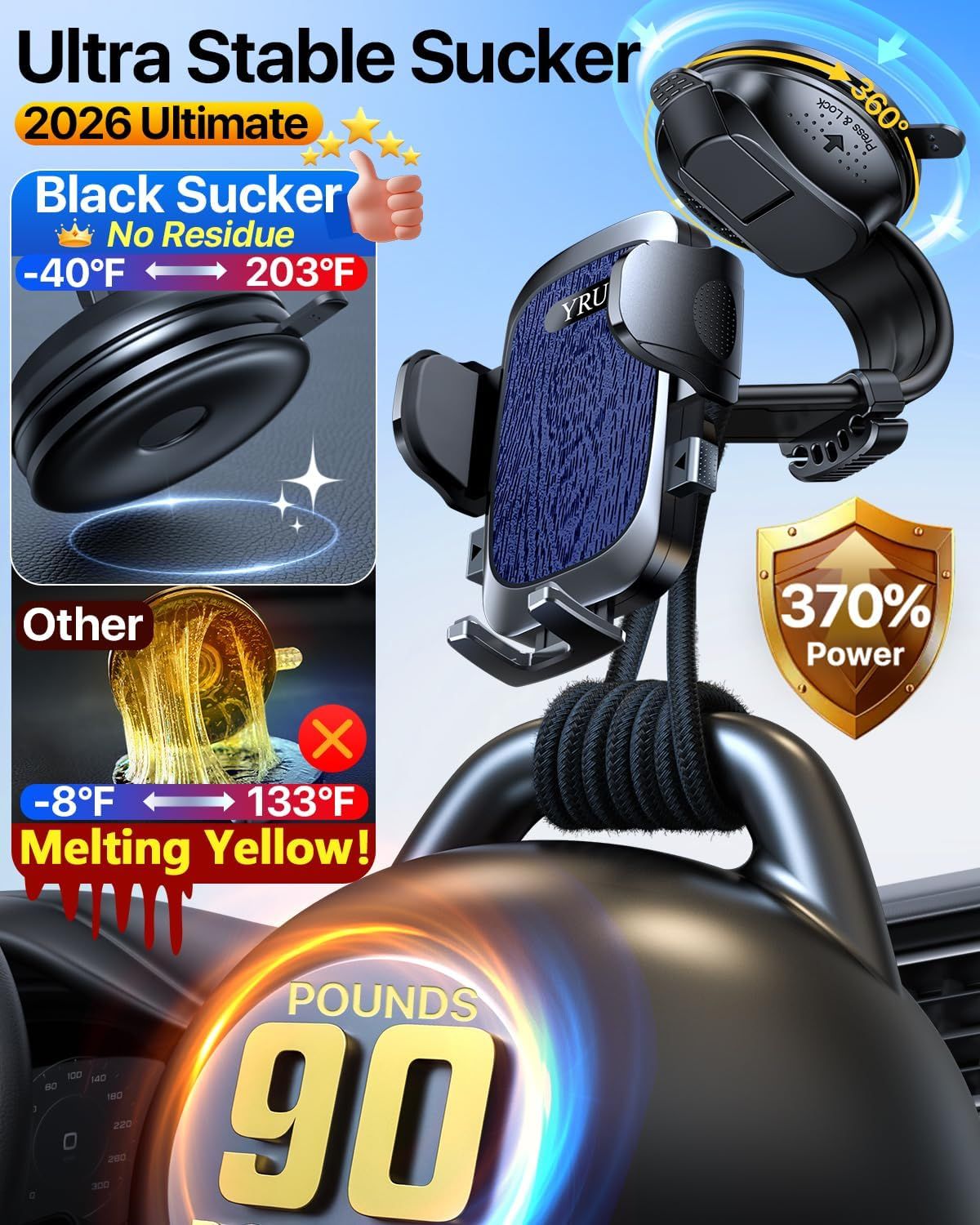 2026 Ultimate Car Phone Holder Mount Bendable & Adjustable Aluminum Arm Cell Phone Holder for Car Dashboard Windshield Phone Stand for iPhone 17 16 15 14 Pro Max Samsung Pickup Truck