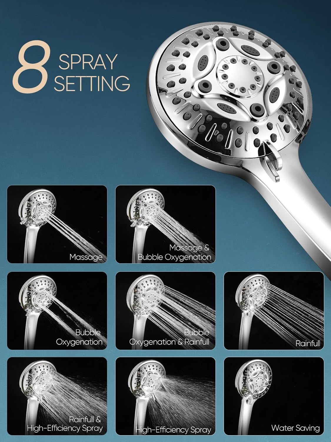 11.8 Inch Rain Shower Head with 6 Modes Handheld Water Spray High Pressure Showerhead Combo with 11 Inch Adjustable Extension Arm