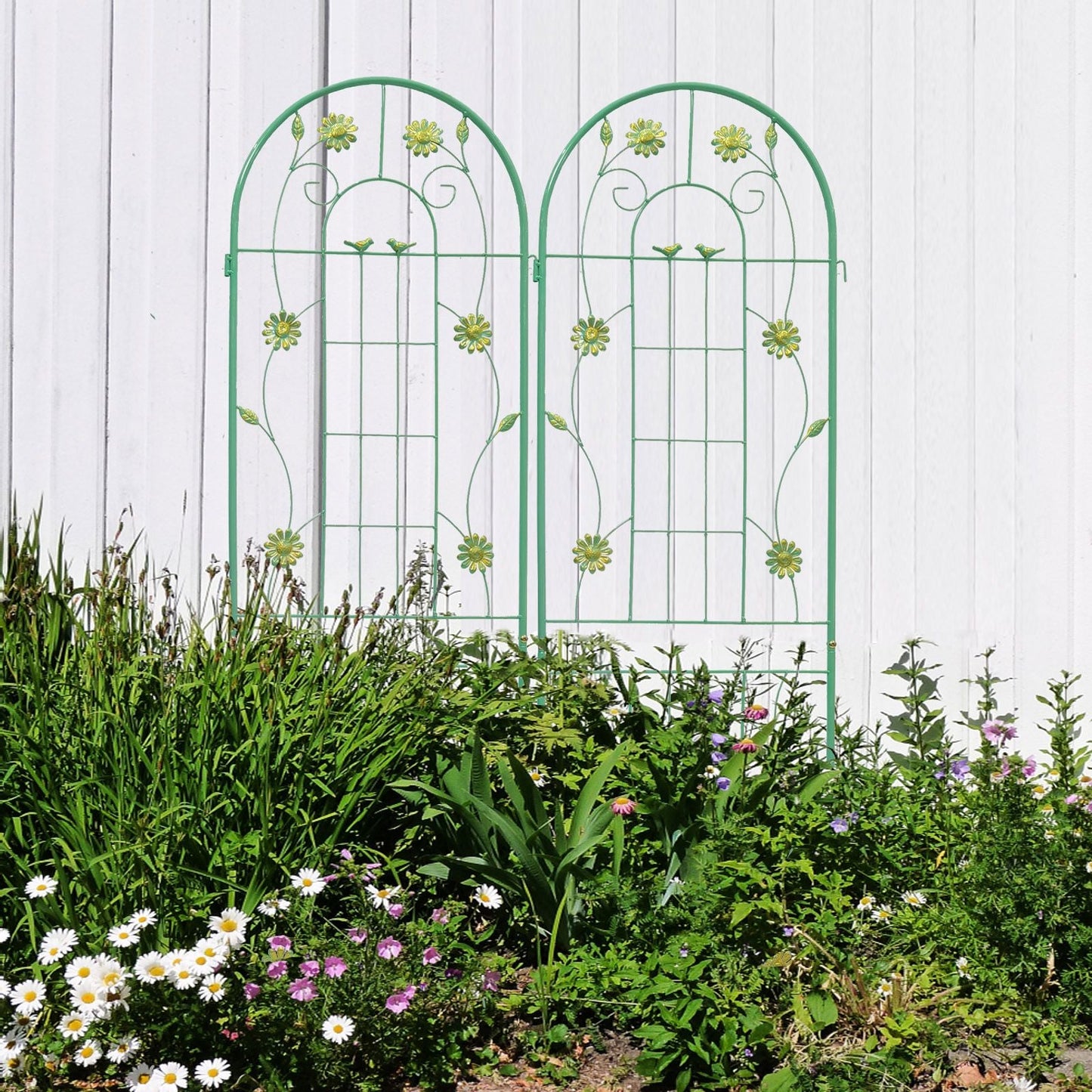 2 Pack 71" x 19.7" Metal Garden Trellis Rustproof Trellis for Climbing Plants Outdoor Flower Support Wrought Iron Ivy Vine Cucumbers Decorative(Green)