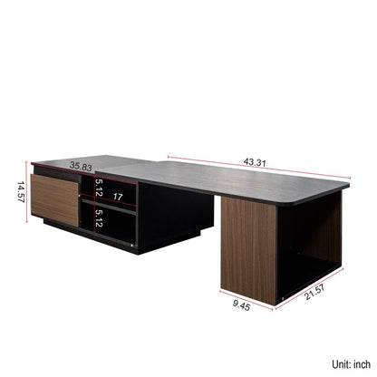 Versatile Extendable Wood Coffee Table with Adjustable Length & Dual Storage Drawers for Modern Living Rooms