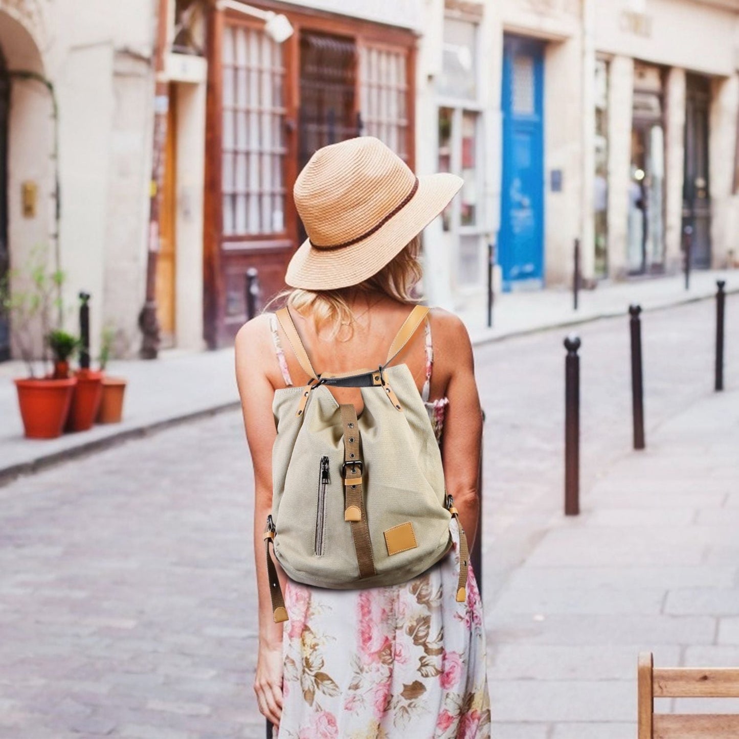 Ladies Canvas Tote Bag Multifunctional Purse Handbag Adjustable Shoulder Rucksack Convertible Backpack Wear-Resistant Dirt-Proof For Women School Office Travel